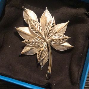 Coro Tailored  Silverstone Double Leaf Brooch